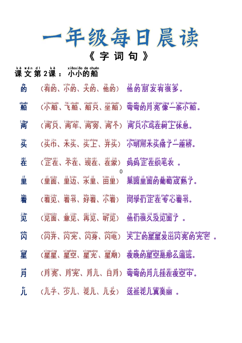 9.16一年级每日晨读1-语文园_小学1-6年级常用的上册资源汇总_一年级上册资料_曹操老师_资料包