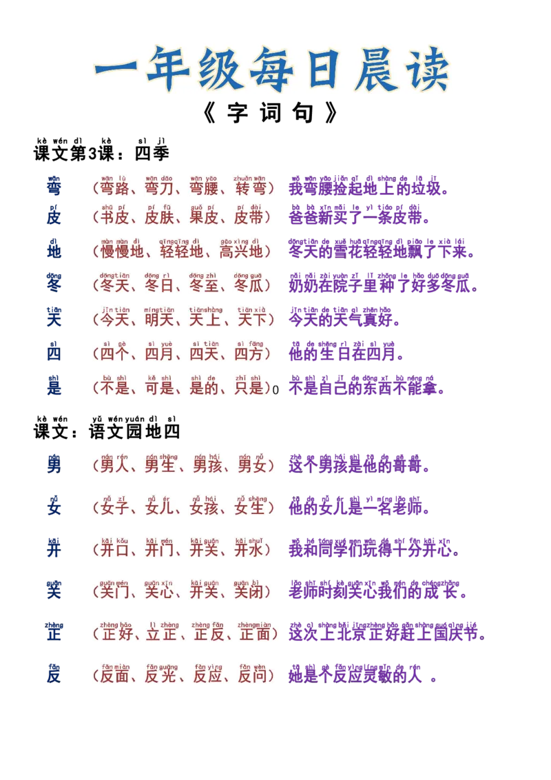 9.16一年级每日晨读1-语文园_小学1-6年级常用的上册资源汇总_一年级上册资料_曹操老师_资料包