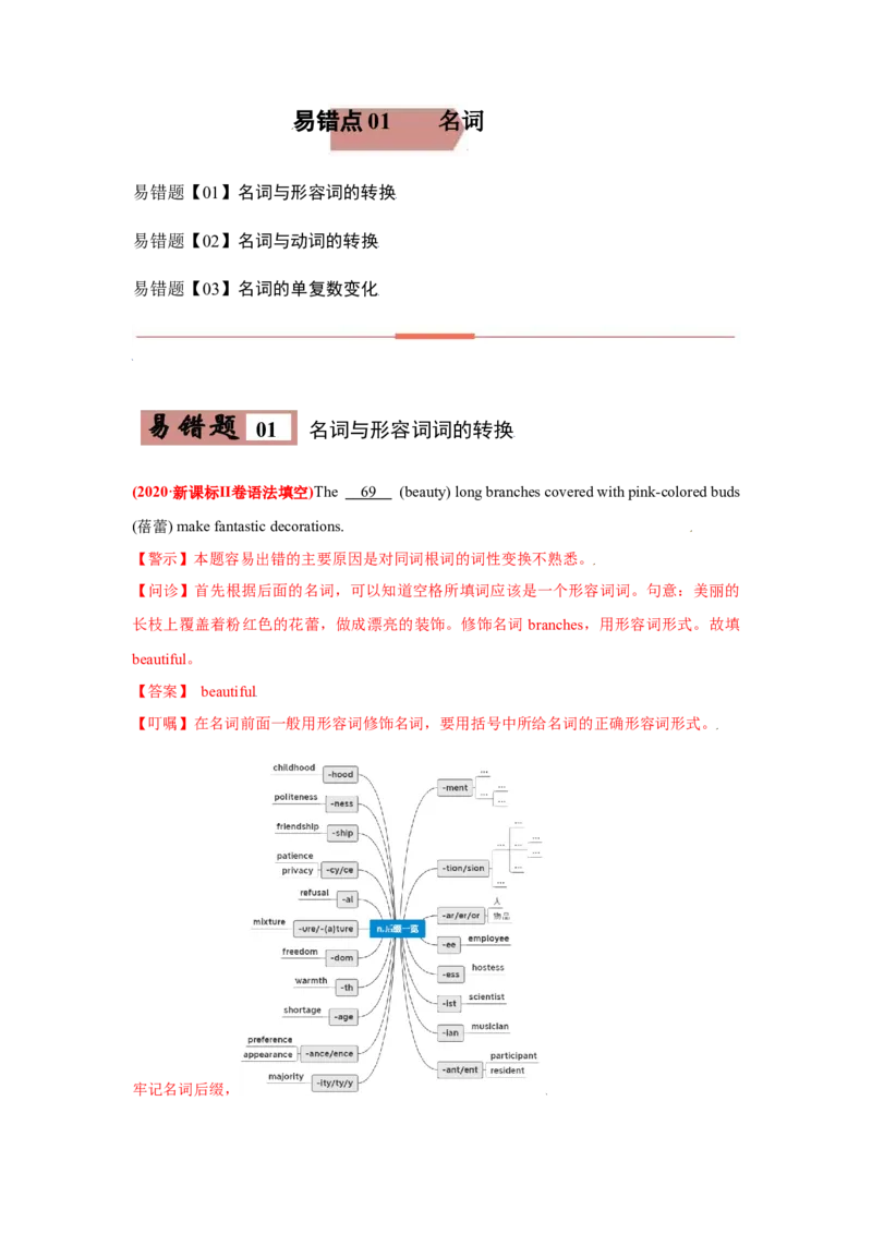 易错点01名词-备战2022年高考英语考试易错题_03高考英语_2024年新高考资料_1.2024一轮复习_赠备战2022年高考英语考试易错题