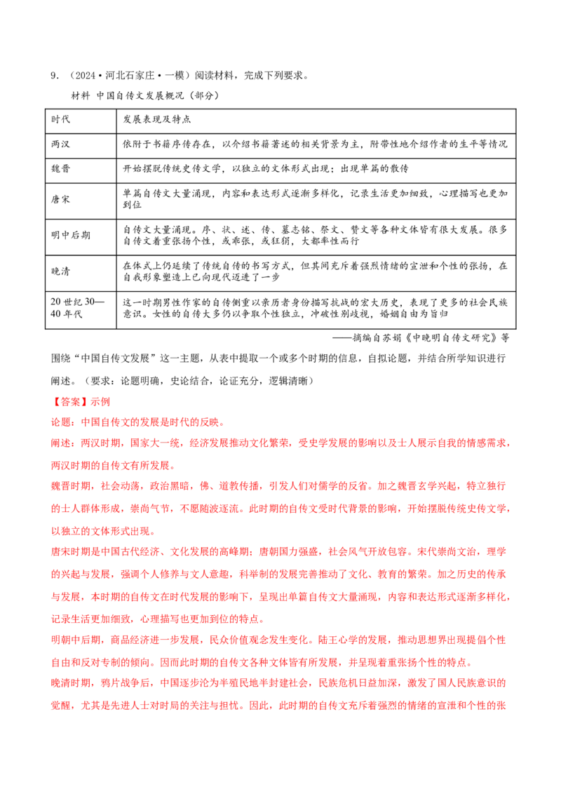 押新高考第20题论述题（解析版）_07高考历史_2024年新高考资料_52024三轮冲刺_备战2024年高考历史临考题号押题（新高考通用）322946313