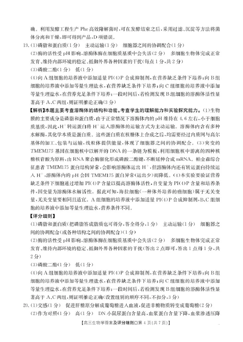 评分细则高三生物学_全国高考模拟卷_2026年2月_260204金太阳&middot;河北省邢台市2026届高三（上）学业水平调研（全科）_河北省邢台市2025-2026学年高三上学期学业水平调研考试生物