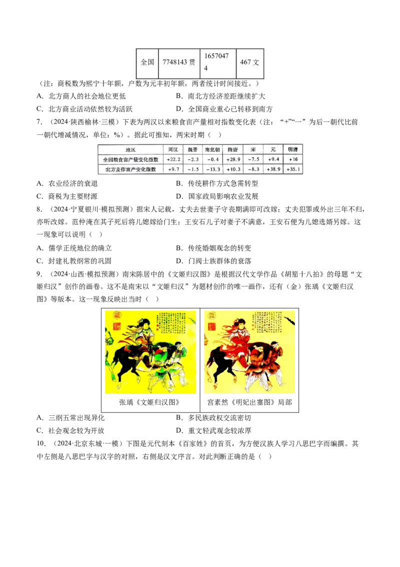 押第4题宋元时期：民族政权并立（原卷版）_07高考历史_2024年新高考资料_52024三轮冲刺_备战2024年高考历史临考题号押题（辽宁、黑龙江、吉林专用）322866720