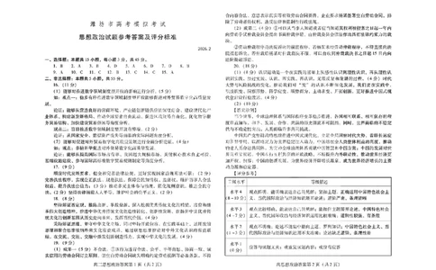 政治答案_全国高考模拟卷_2026年2月_260210（潍坊一模）潍坊市2026年2月高考模拟考试（全科）