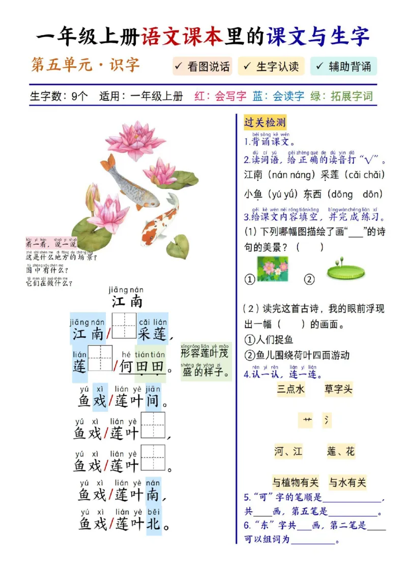 一年级上册语文课文与生字_小学1-6年级常用的上册资源汇总_一年级上册资料