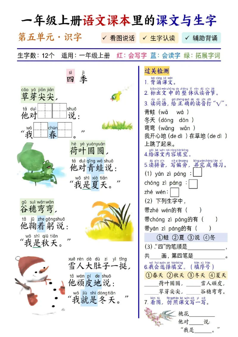 一年级上册语文课文与生字_小学1-6年级常用的上册资源汇总_一年级上册资料
