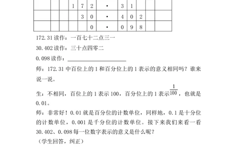 6.3小数的读写法和大小比较_小学1-6年级常用的上册资源汇总_四年级上册资料(1)_4年级下册教学资源包教案+学案_第六单元小数的认识（教案+学案）_教案