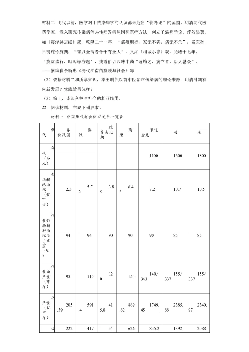 明至清中叶的经济与文化--2023-2024学年高三历史二轮（专题训练）原卷版_07高考历史_2024年新高考资料_2.2024二轮复习_2024届高三历史统编版二轮复习专项训练