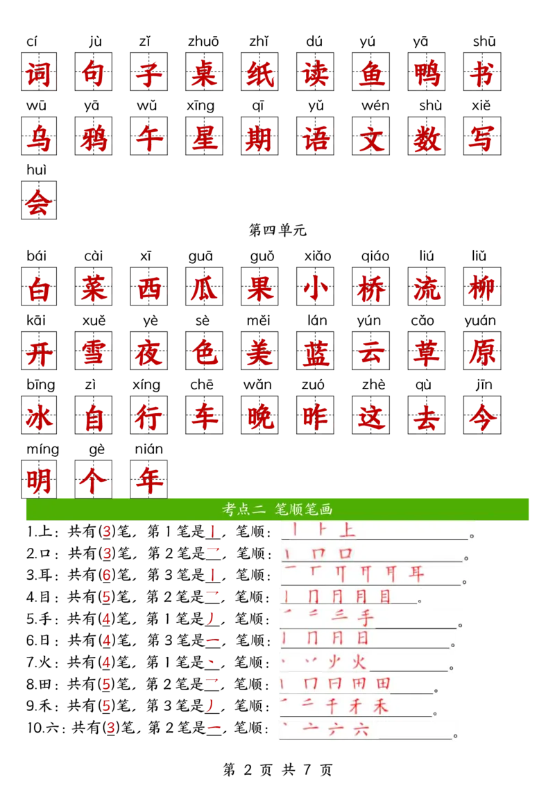 一年级上册语文期中六大考点专项训练(1)_小学1-6年级常用的上册资源汇总_一年级上册资料