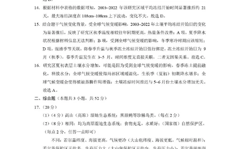 云南省昭通市2026届高中毕业生模拟考试地理答案_全国高考模拟卷_2026年2月_260206云南省昭通市2026届高中毕业生模拟考试（全科）