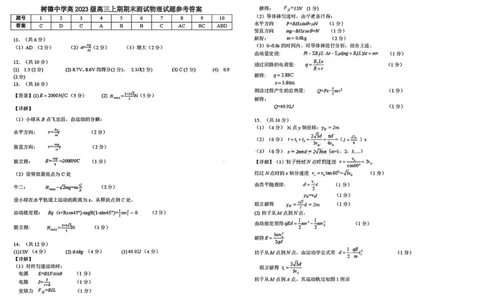 树德中学高2023级高三上期期末测试物理+答案_全国高考模拟卷_2026年2月_260203四川成都树德中学高2023级高三上期期末测试（全科）