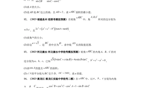 专题01首届新高考-解三角形大题综合-冲刺双一流之大题必刷备战2024年高考数学冲刺双一流之大题必刷满分冲刺（首届新高考江西、广西、贵州、甘肃专用）原卷版_全国高考模拟卷