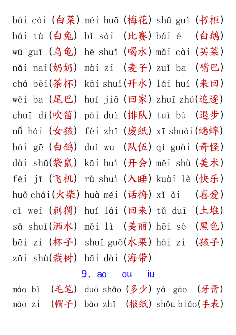 一年级语文拼音练习完整版_小学1-6年级常用的上册资源汇总_一年级上册资料
