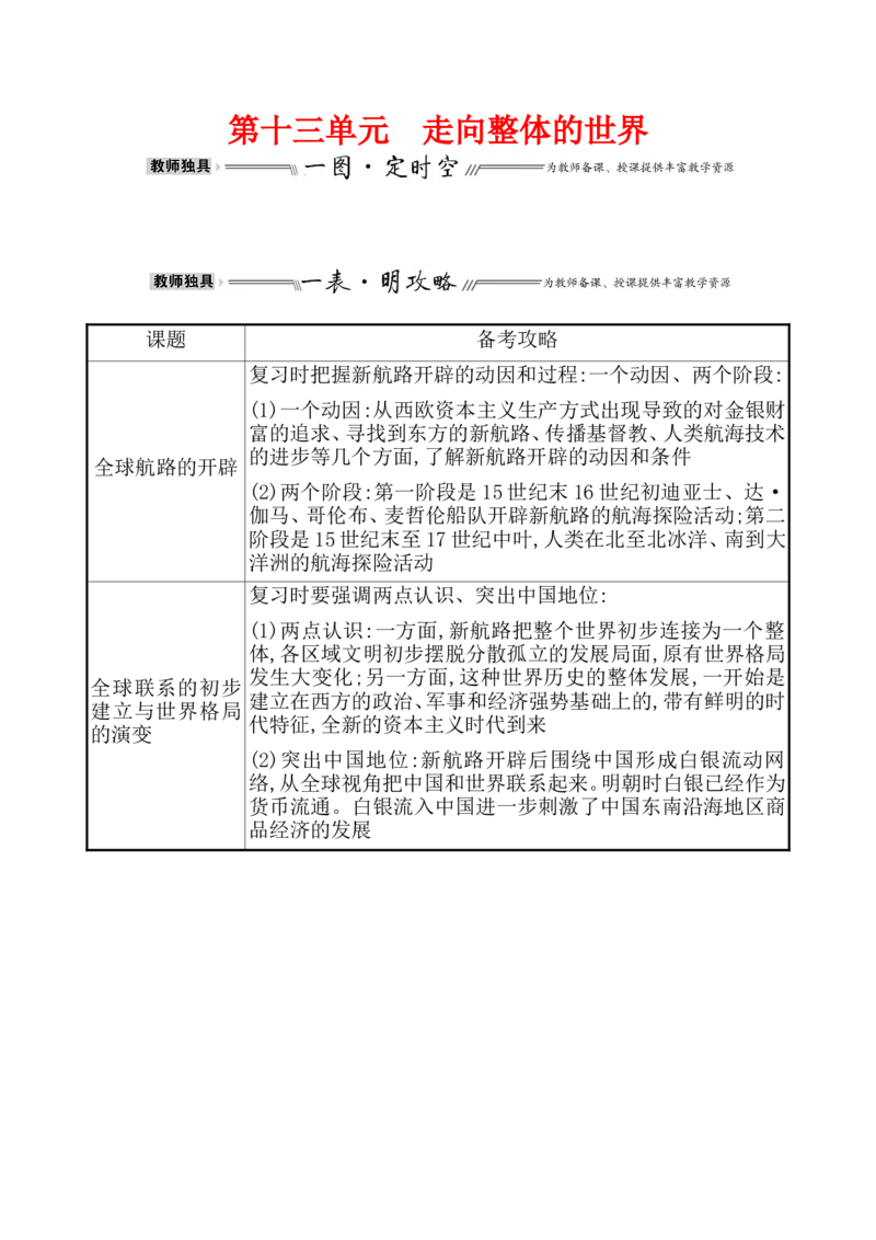 单元整合1_07高考历史_新高考复习资料_2022年新高考复习资料_2022届一轮复习讲练结合7.11更新_系列1_第十三单元走向整体的世界