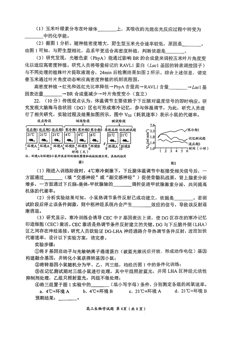 生物试题卷_全国高考模拟卷_2026年2月_260206山东省日照市2023级(2026届)高三年级上学期期末考试（全科）