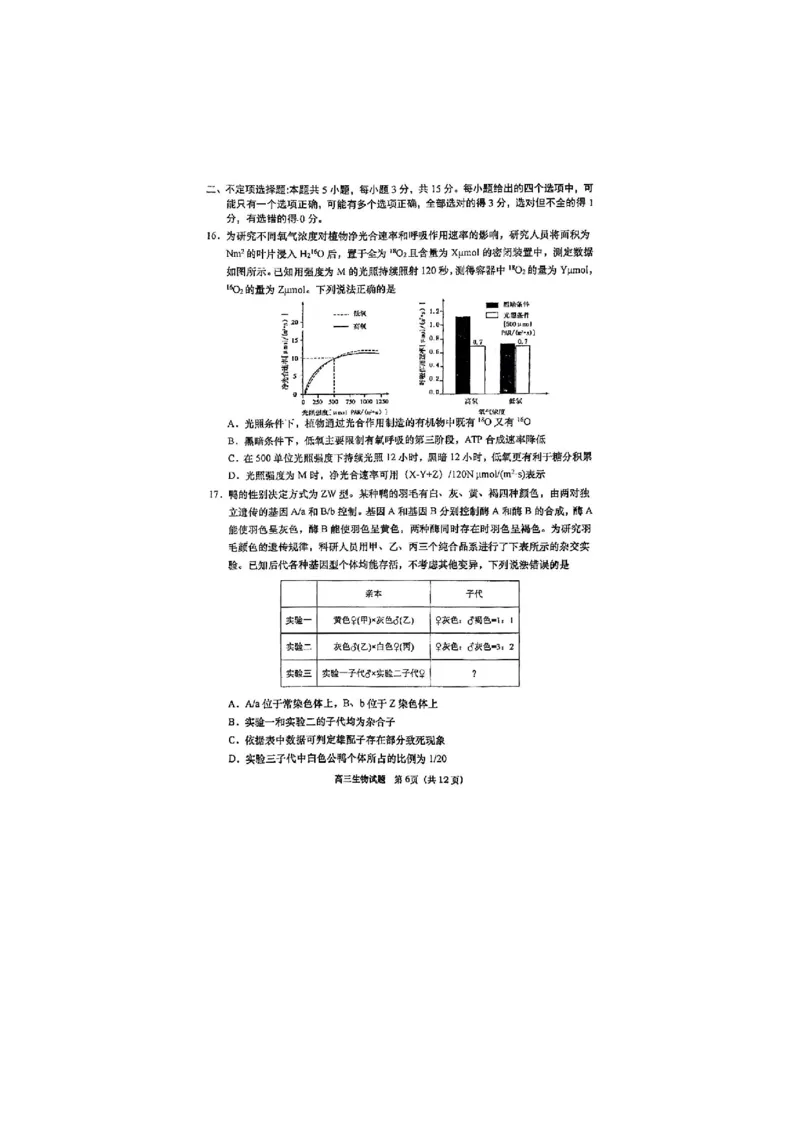 生物试题_全国高考模拟卷_2026年2月_260205山东省青岛市2026届高三第一学期期末学业水平检测（全科）_山东省青岛市2026届高三第一学期期末学业水平检测生物