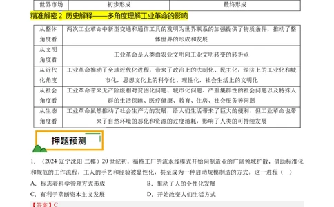 押第13题工业革命（解析版）_07高考历史_2024年新高考资料_52024三轮冲刺_备战2024年高考历史临考题号押题（辽宁、黑龙江、吉林专用）322866720