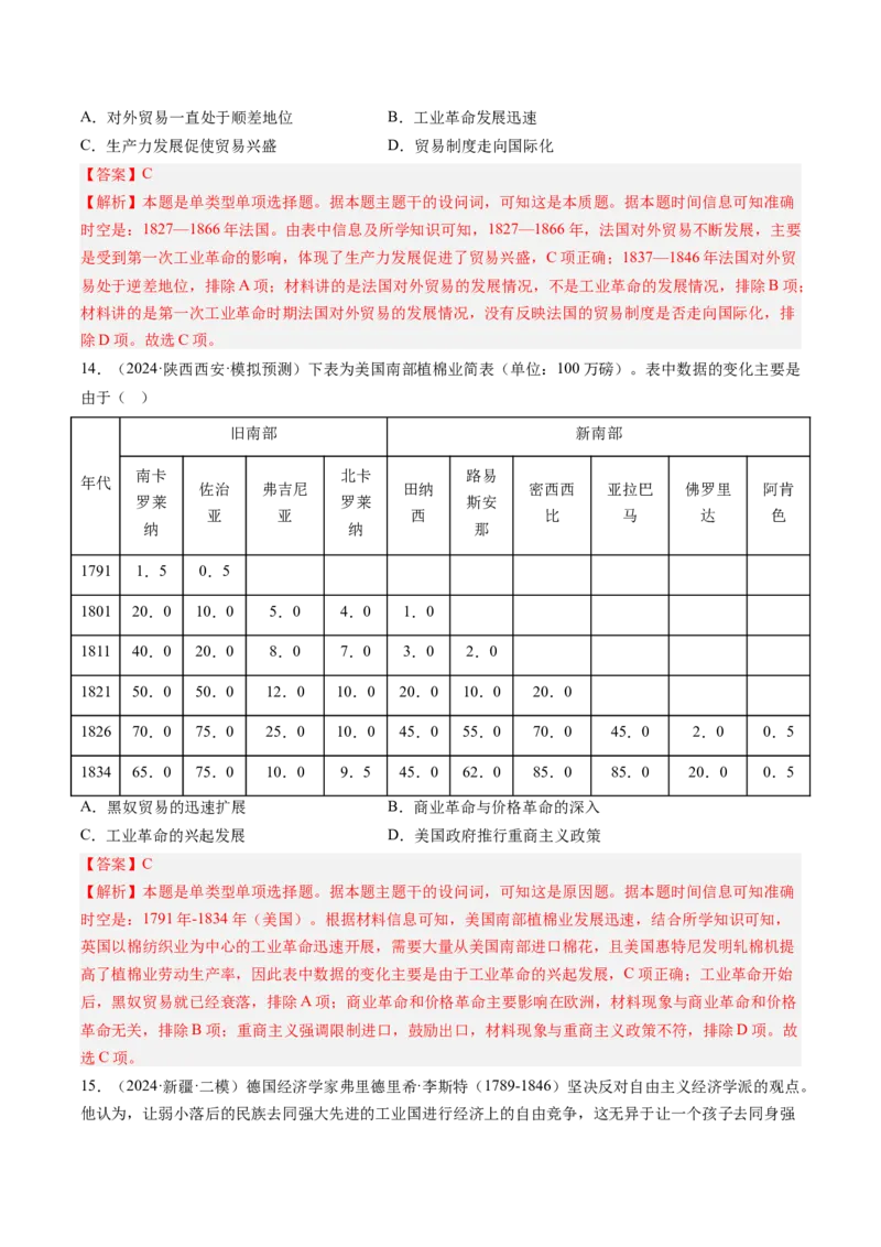 押第13题工业革命（解析版）_07高考历史_2024年新高考资料_52024三轮冲刺_备战2024年高考历史临考题号押题（辽宁、黑龙江、吉林专用）322866720