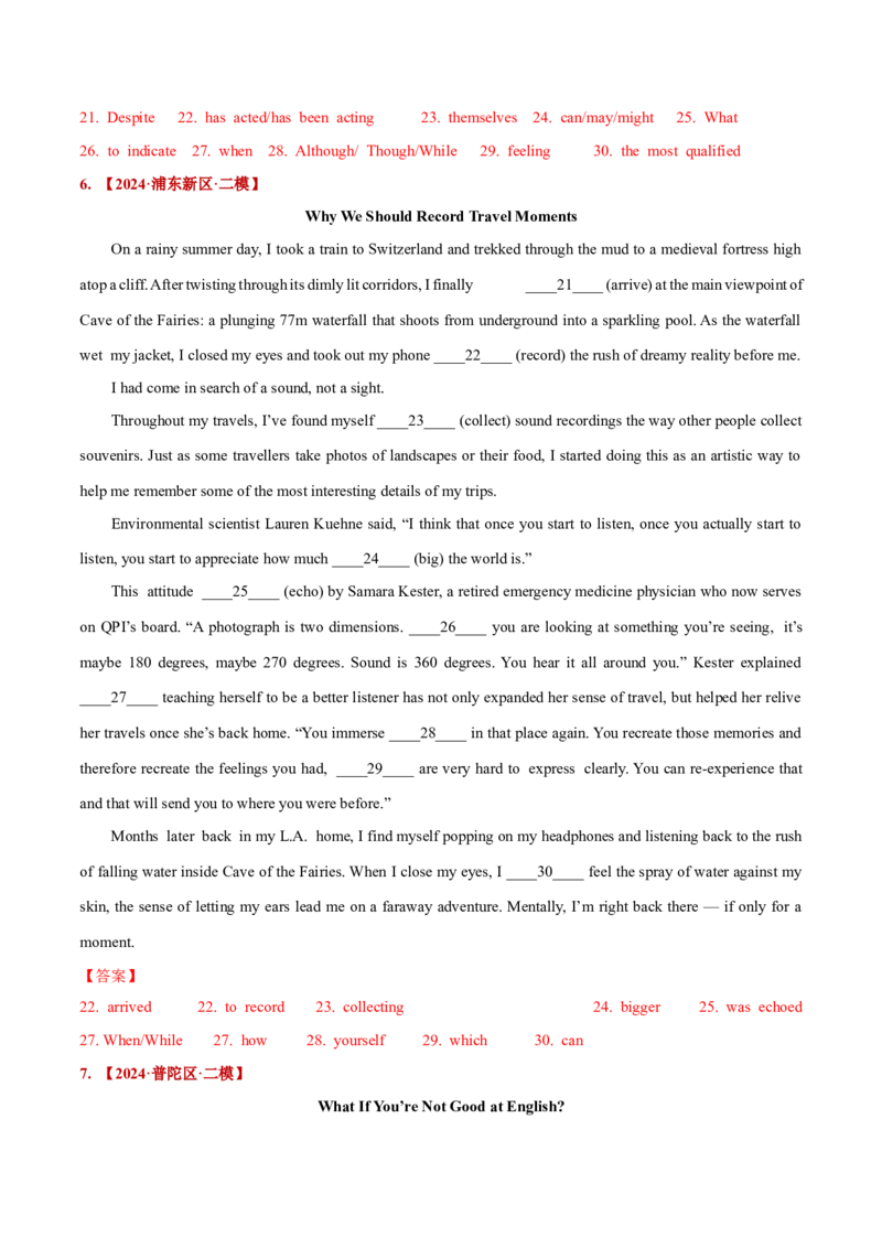 押上海卷21-30题语法填空（解析版）_03高考英语_2024年新高考资料_5.2024三轮冲刺_备战2024年高考英语临考题号押题（上海专用）322953311