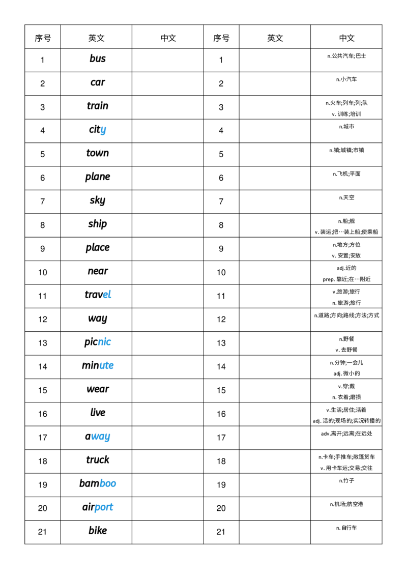 Unit5英汉互译小纸条_小学教辅2026新版+暑假衔接_《小学英语单词默写表》_外研版（三起）_3-6年级上册_2025秋四年级上册新教材单词默写_Unit5