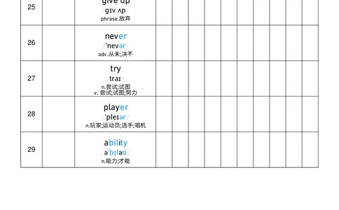 Unit1艾宾浩斯记忆表_小学教辅2026新版+暑假衔接_《小学英语单词默写表》_外研版（三起）_3-6年级上册_2025秋四年级上册新教材单词默写_Unit1