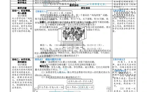 素养目标5.1认识方程教案（表格式）2024-2025学年北师大数学上册_北师大初中数学_7上-北师大版初中数学_7上-初中数学北师大（2024新版）持续更新_04教案