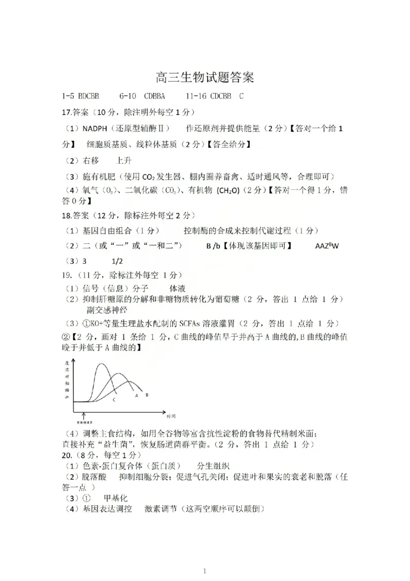 生物答案_吕梁一模吕梁25-26学年高三上学期期末调研测试及答案_全国高考模拟卷_2026年2月_260208山西省吕梁25-26学年高三上学期期末调研（吕梁一模）（全科）