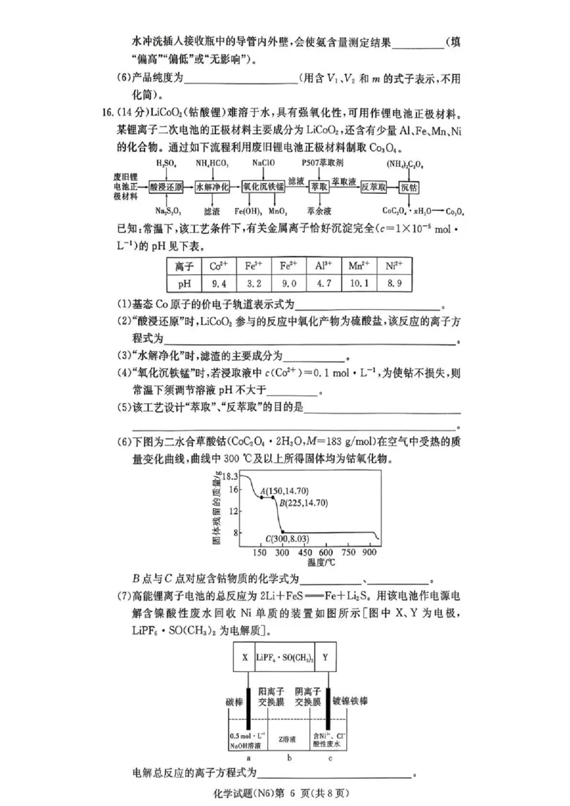 长郡中学2026届高三月考试卷（六）化学_全国高考模拟卷_2026年2月_260212湖南省长沙市长郡中学2026届高三年级月考（六）（全科）