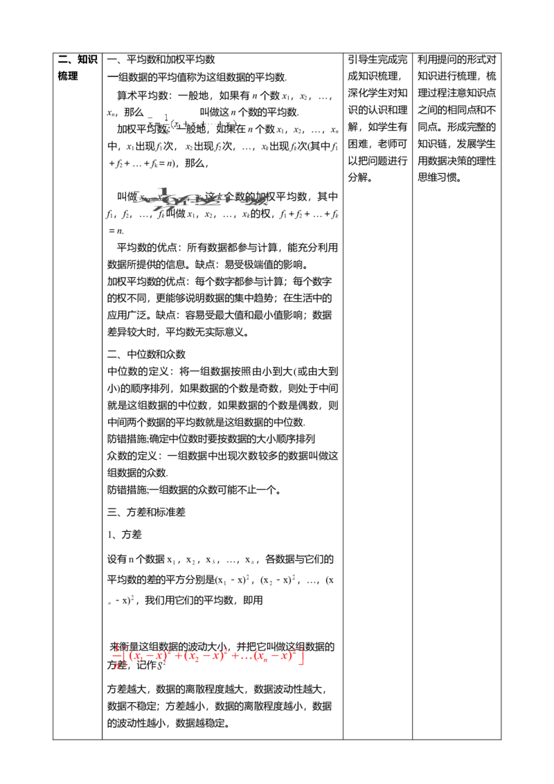 精5北师大版（2024）八年级数学上册第六章《数据的分析》回顾与思考课时计划_北师大初中数学_8上-北师大版初中数学_初中数学北师大8上-2025秋季新版_第二套推荐25