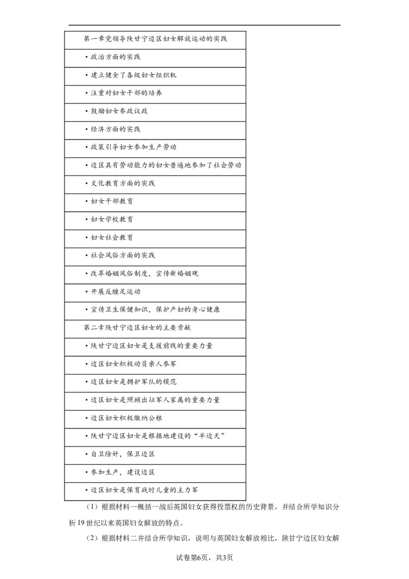 文化类热点-妇女解放与女权运动-2023-2024学年高三历史二轮（专题训练）原卷版_07高考历史_2024年新高考资料_2.2024二轮复习_2024届高三历史统编版二轮复习专项训练