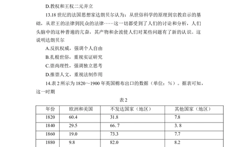 历史试题_07高考历史_历史高考模拟题_新高考_2023年_2023届湖南省六市1月金太阳联考高三上学期统一考试1.11-12（189C）历史