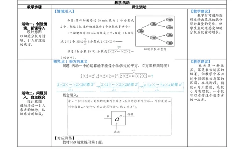 素养目标2.4.1有理数的乘方教案（表格式）2024-2025学年北师大数学上册_北师大初中数学_7上-北师大版初中数学_7上-初中数学北师大（2024新版）持续更新_04教案