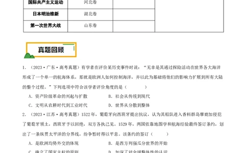 押新高考第13-14题世界近代史（原卷版）_07高考历史_2024年新高考资料_52024三轮冲刺_备战2024年高考历史临考题号押题（新高考通用）322946313