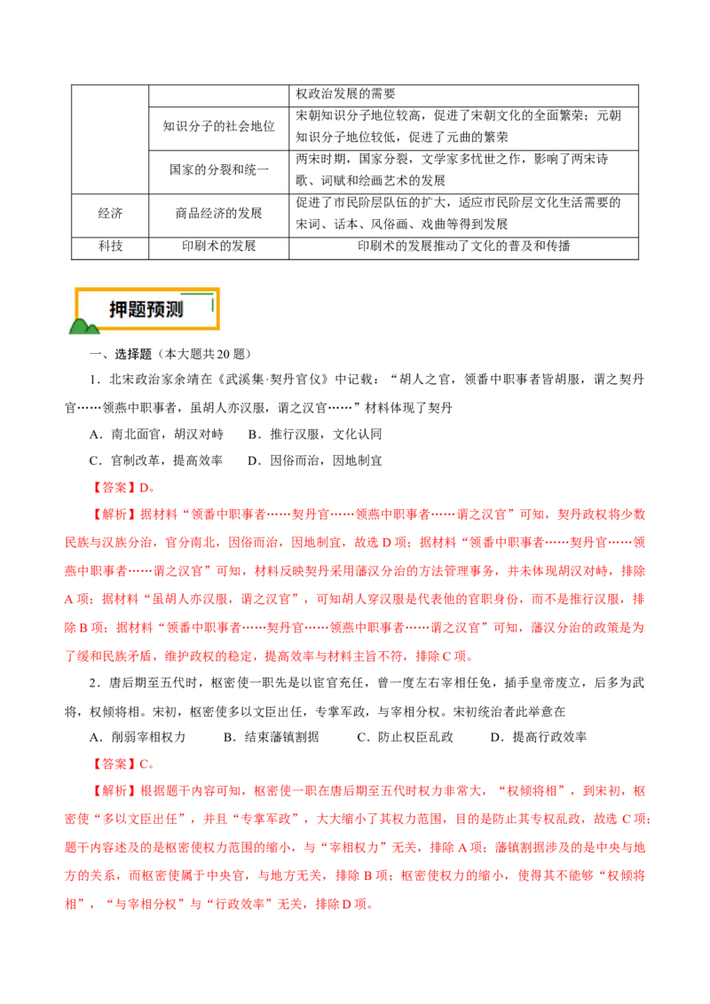 押江苏卷第4题辽宋夏金元时期（解析版）_07高考历史_2024年新高考资料_52024三轮冲刺_备战2024年高考历史临考题号押题（江苏专用）323111722