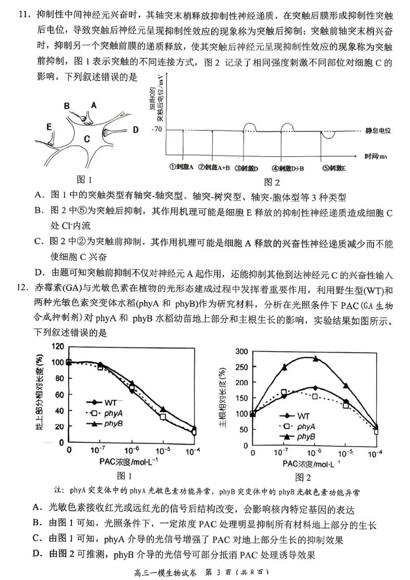 岳阳市2026届高三年级教学质量监测（一）生物_全国高考模拟卷_2026年2月_260210湖南省岳阳市2026届高三年级教学质量监测（一）（全科）