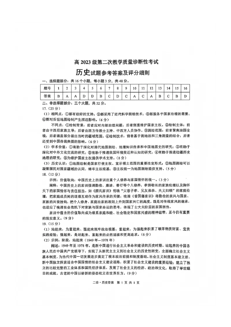 历史答案_全国高考模拟卷_2026年2月_260201四川省泸州市高2023级第二次教学质量诊断性考试（泸州二诊）（全科）