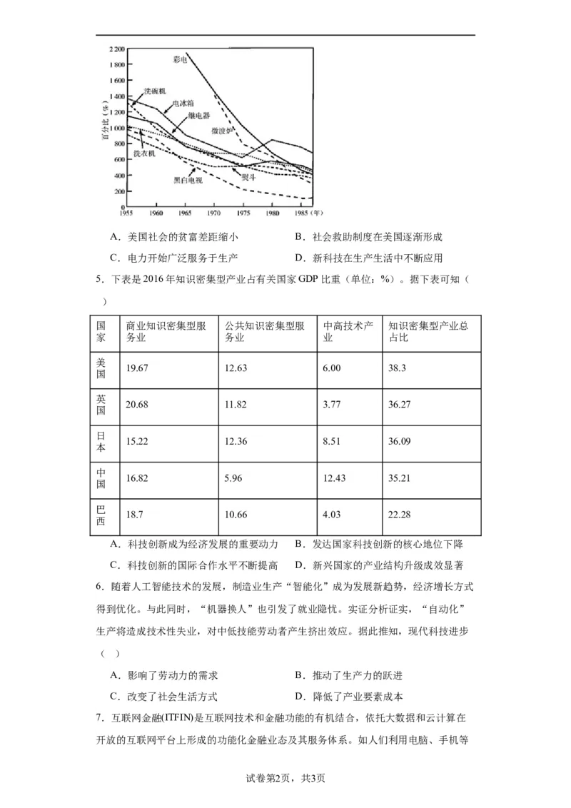 新科技革命与现代社会发展-2023-2024学年高三历史二轮（专题训练）原卷版_07高考历史_2024年新高考资料_2.2024二轮复习_2024届高三历史统编版二轮复习专项训练