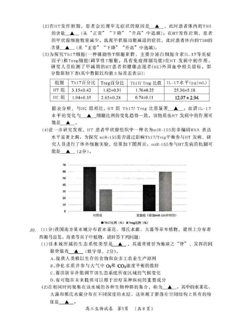 常州市2025-2026学年第一学期高三期末质量调研生物+答案_全国高考模拟卷_2026年2月_260201常州市2025-2026学年第一学期高三期末质量调研（全科）