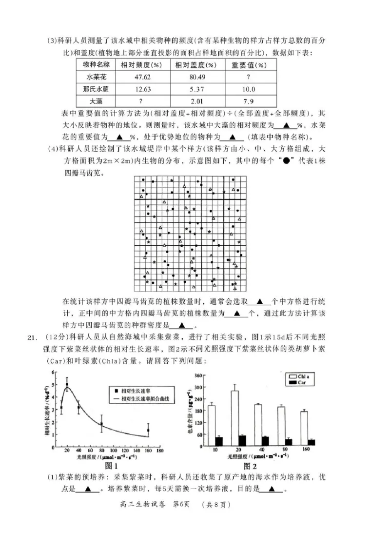 常州市2025-2026学年第一学期高三期末质量调研生物+答案_全国高考模拟卷_2026年2月_260201常州市2025-2026学年第一学期高三期末质量调研（全科）