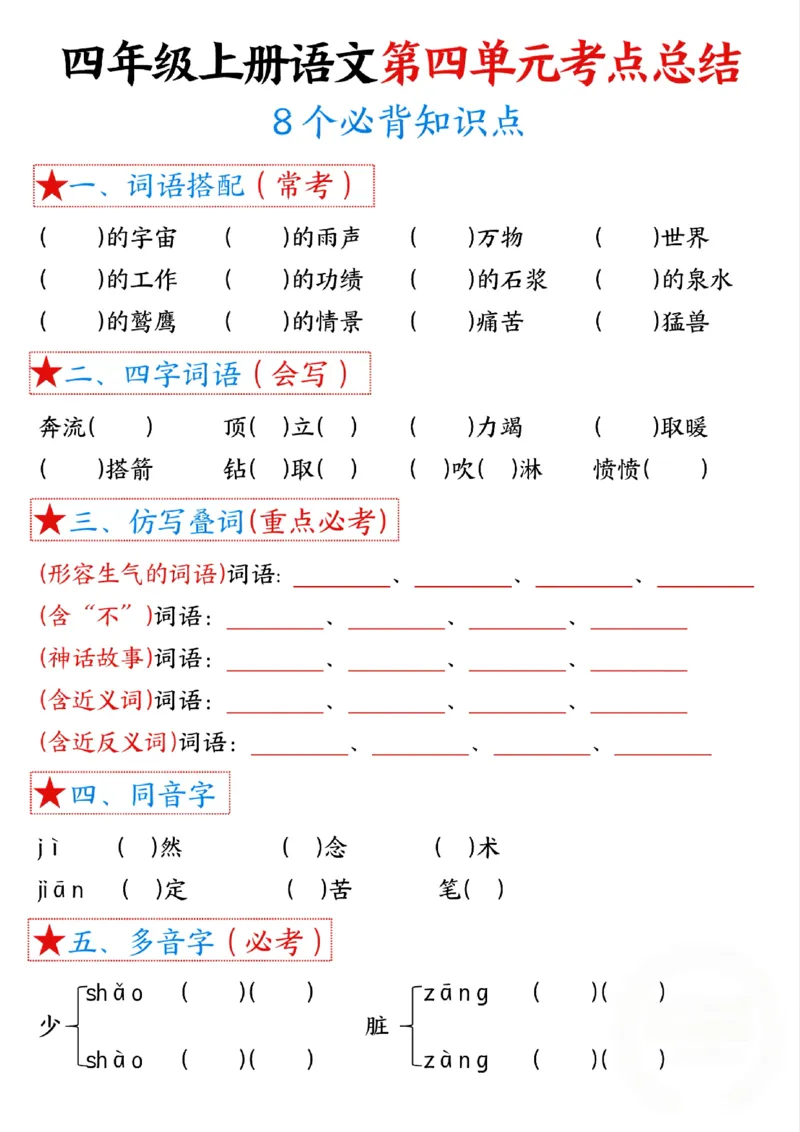 G四上语文考点总结（8个必背知识点）_小学1-6年级常用的上册资源汇总_四年级上册资料(1)