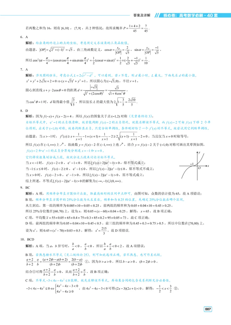 答案册&middot;核心卷40套_全国高考模拟卷_2024各科知识点合卷集（非实时各地名校卷）_一数核心卷40套