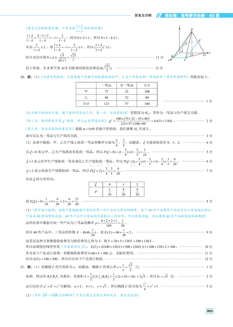 答案册&middot;核心卷40套_全国高考模拟卷_2024各科知识点合卷集（非实时各地名校卷）_一数核心卷40套