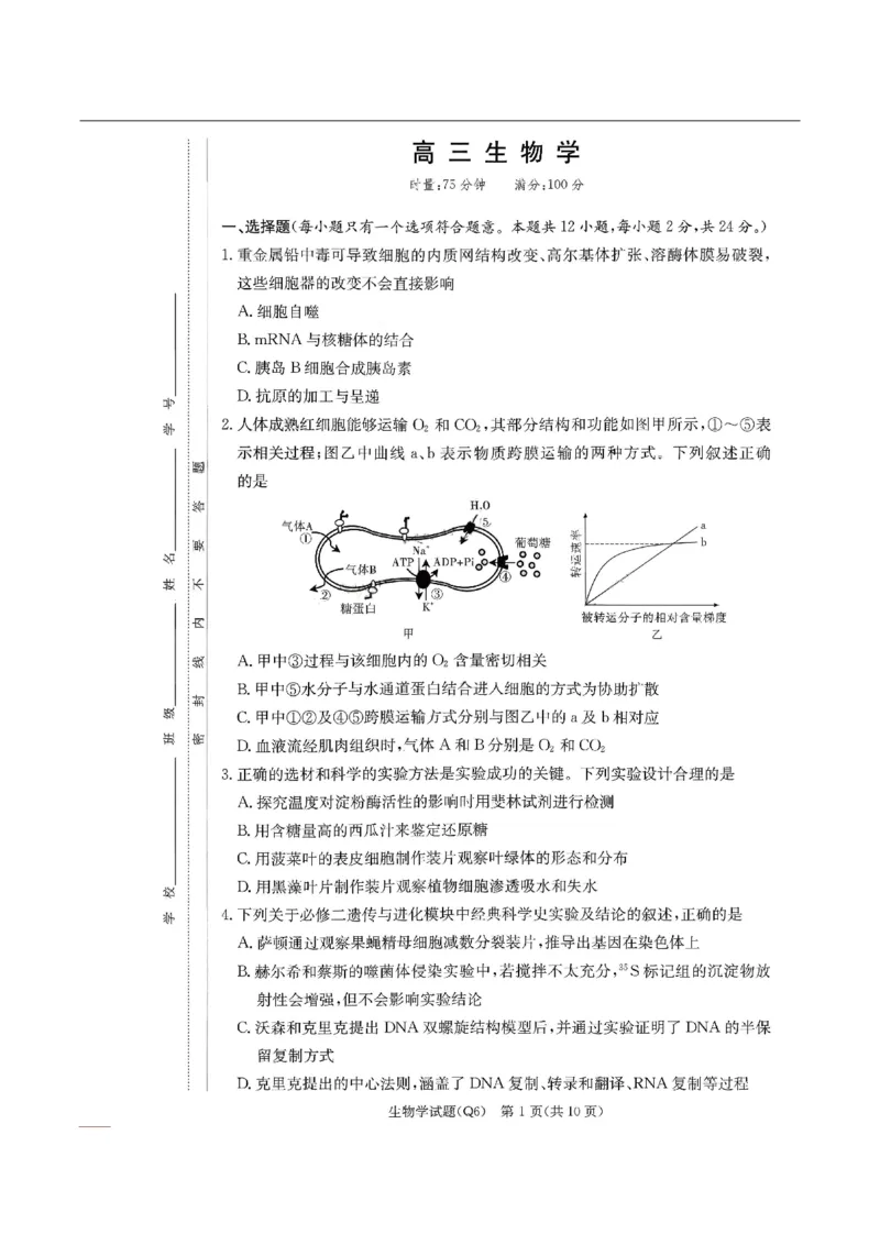 湖南省长沙市第一中学2025-2026学年高三上学期2月期末生物试题（含答案）_全国高考模拟卷_2026年2月_260211湖南省长沙市第一中学2025-2026学年高三上学期2月期末（全科）