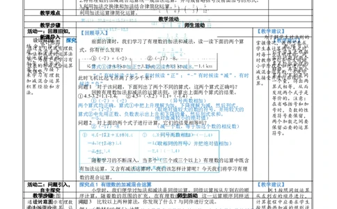 素养目标2.2.4有理数的加减混合运算教案（表格式）2024-2025学年北师大数学七年级上册_北师大初中数学_7上-北师大版初中数学_7上-初中数学北师大（2024新版）持续更新_04教案