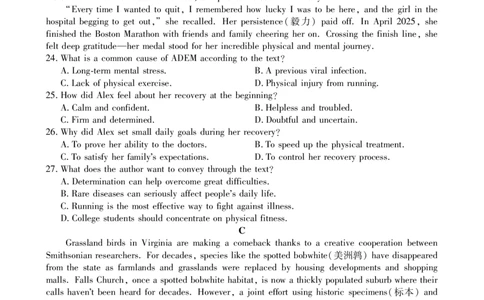 安徽省鼎尖联考2025-2026学年高三上学期期末过程性学科素质评价英语_全国高考模拟卷_2026年2月_260209安徽省鼎尖联考2025-2026学年高三上学期期末过程性学科素质评价（全科）