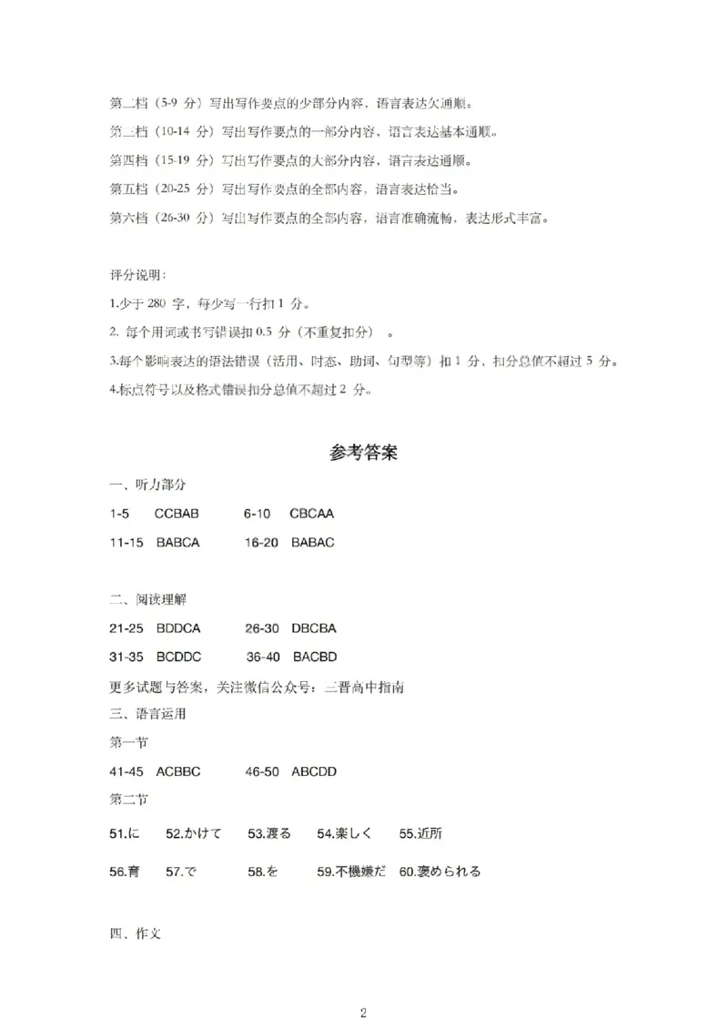 太原25-26学年高三第一学期期末日语答案_全国高考模拟卷_2026年2月_260206山西省太原市2025-2026学年第一学期高三年级期末学业诊断（全科）