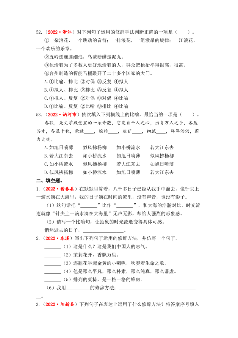 专题06修辞手法辨析与运用综合训练-2023年小升初语文真题汇编（全国版）_北京小升初全套文件_语文_2023届小升初语文真题汇编（全国版）(55)份