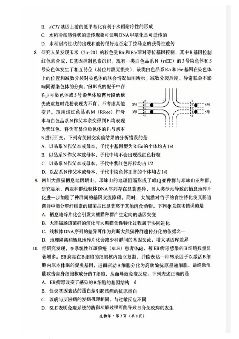 巴中市普通高中2023级&ldquo;一诊&rdquo;考试生物_全国高考模拟卷_2026年2月_260202四川省巴中市普通高中2023级&ldquo;一诊&rdquo;考试（巴中一诊）（全科）