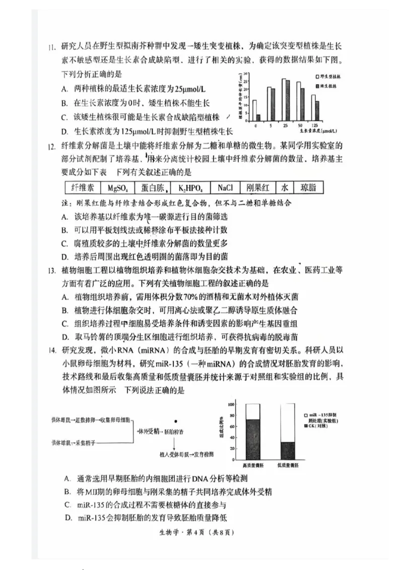 巴中市普通高中2023级&ldquo;一诊&rdquo;考试生物_全国高考模拟卷_2026年2月_260202四川省巴中市普通高中2023级&ldquo;一诊&rdquo;考试（巴中一诊）（全科）