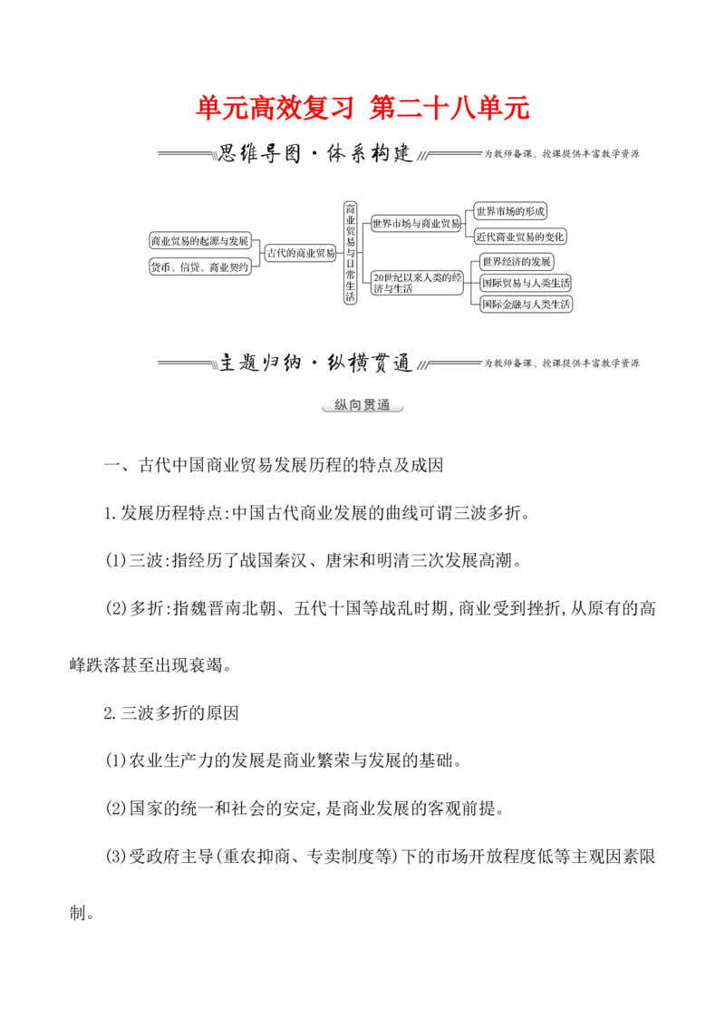 单元整合_07高考历史_新高考复习资料_2022年新高考复习资料_2022届一轮复习讲练结合7.11更新_系列1_第二十八单元商业贸易与日常生活