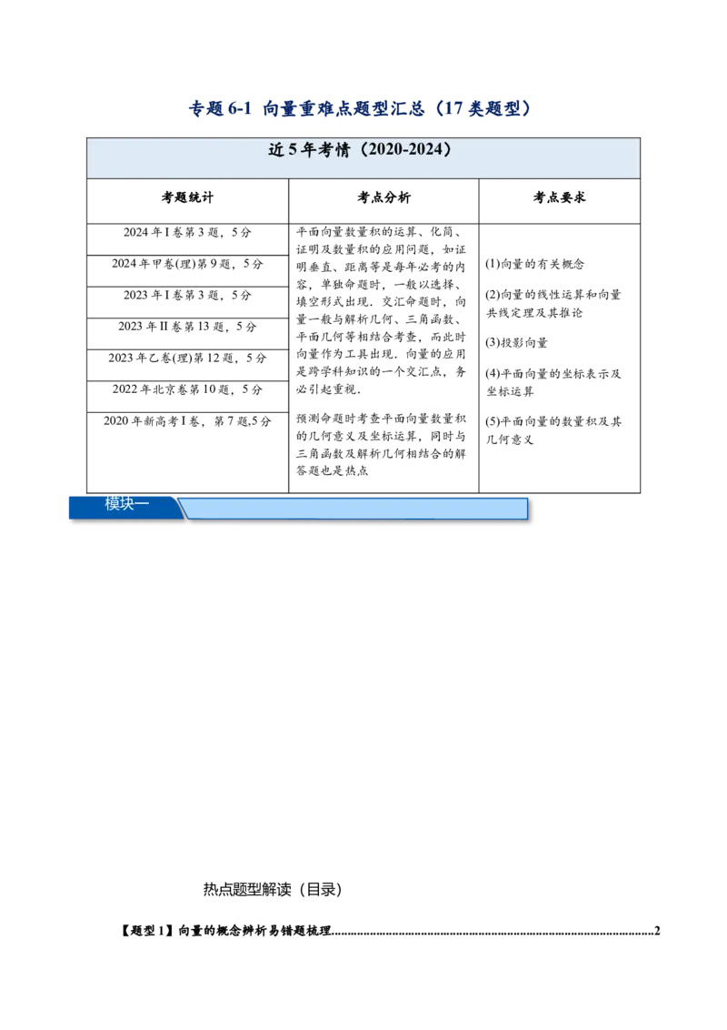 热点专题6-1平面向量重难点题型17类题型汇总（原卷版）-2025年高考数学二轮热点题型追踪与重难点专题突破（新高考专用）_2025年新高考资料_二轮复习